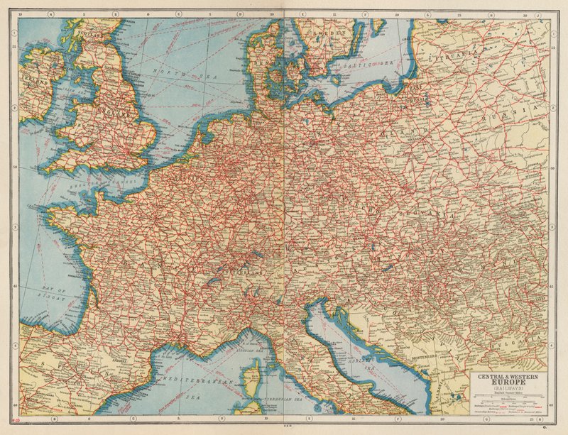 Europa Środkowa i Zachodnia, Koleje (druk kolorowy) autorstwa English School