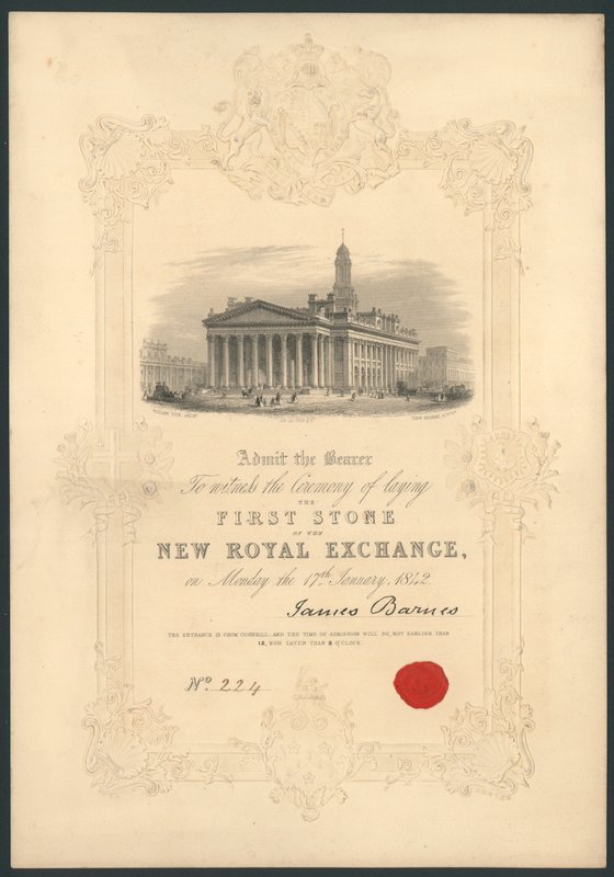 Ceremonia wmurowania pierwszego kamienia na Nowej Królewskiej Giełdzie w Londynie 17 stycznia 1842 r autorstwa English School
