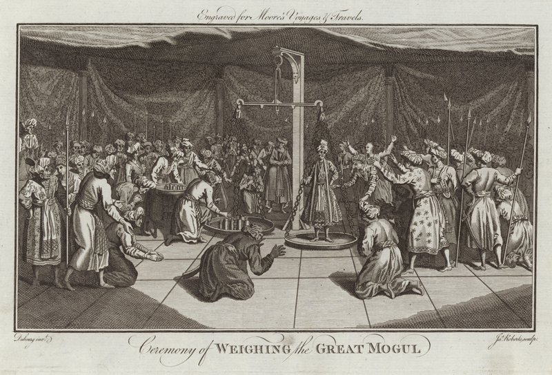 Ceremonia ważenia Wielkiego Mogoła autorstwa English School
