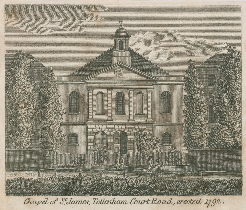 Kaplica św. Jakuba, Tottenham Court Road, Londyn, wzniesiona 1792 autorstwa English School