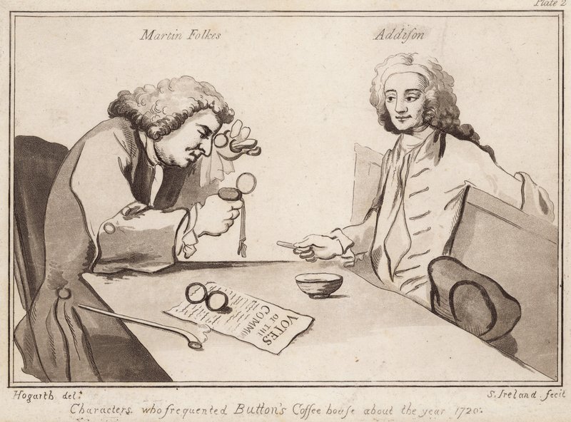 Postacie, które bywały w Buttons Coffee House około roku 1720; Martin Folkes, Addison autorstwa English School