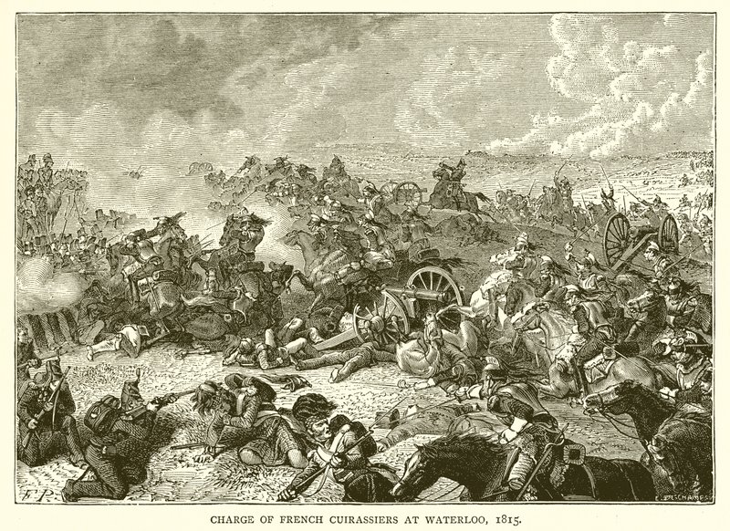 Szarża francuskich kirasjerów pod Waterloo, 1815 autorstwa English School