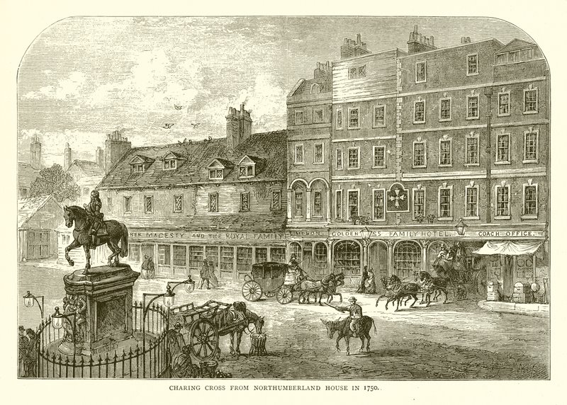 Charing Cross z Northumberland House w 1750 r autorstwa English School