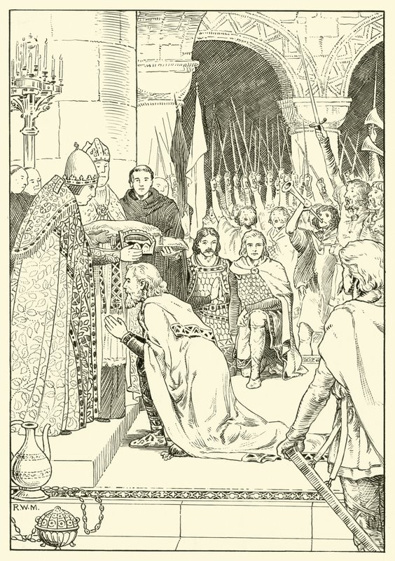 Karol Wielki koronowany w St Peters (tusz na papierze) autorstwa English School