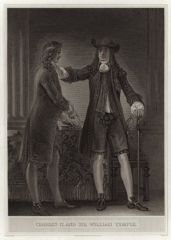 Karol II i Sir William Temple autorstwa English School