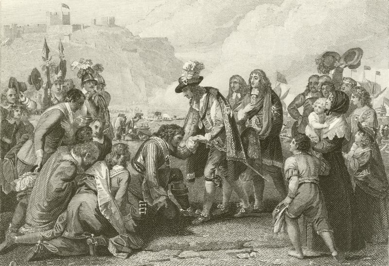 Karol II lądowanie w Dover autorstwa English School