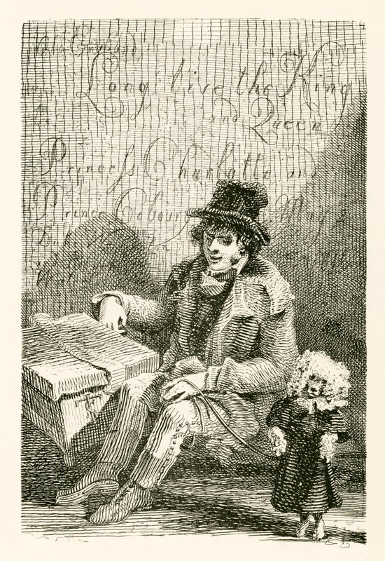 Charles Wood, niewidomy mężczyzna, z organami i tańczącym psem autorstwa English School