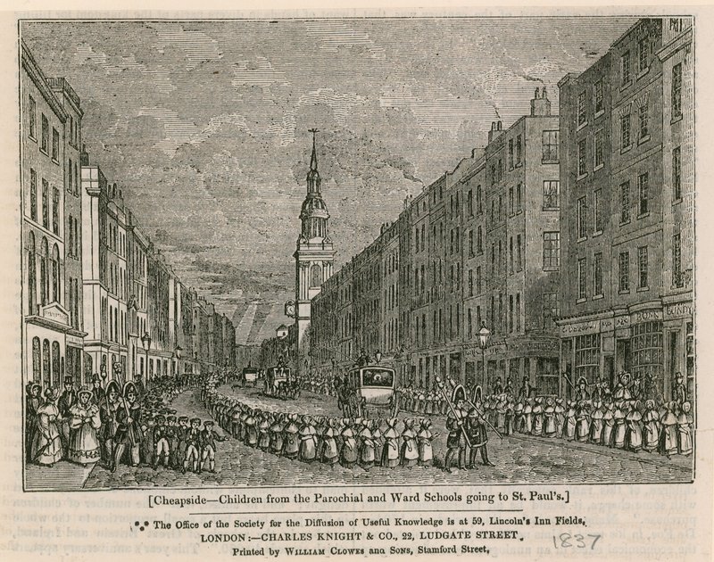 Cheapside - Dzieci ze szkół parafialnych i oddziałowych jadące do St Pauls, 1837 autorstwa English School
