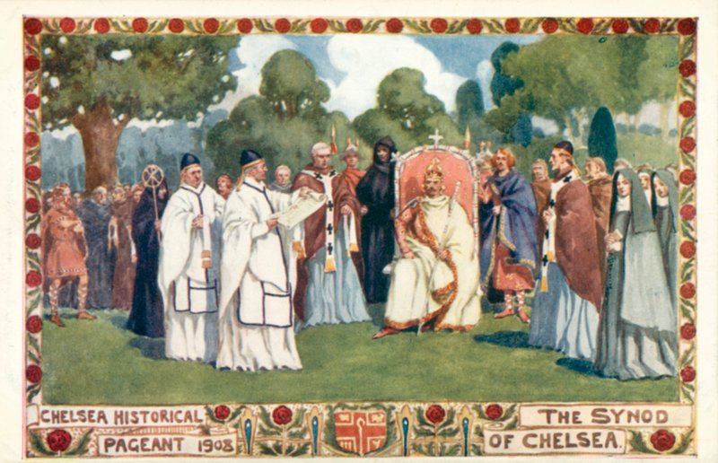 Chelsea Historical Pageant 1908, Synod w Chelsea (kolor lito) autorstwa English School