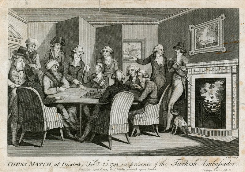 Mecz szachowy w Parsloes, 23 lutego 1794, w obecności ambasadora Turcji autorstwa English School