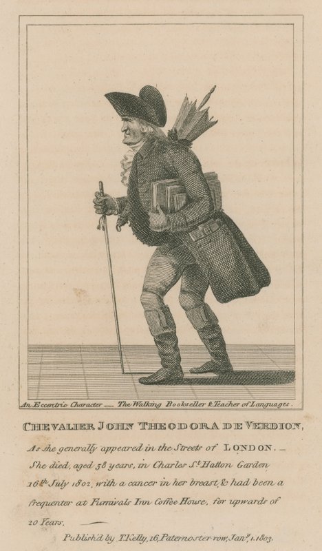 Kawaler John Theodora De Verdion, chodzący księgarz i nauczyciel języków autorstwa English School