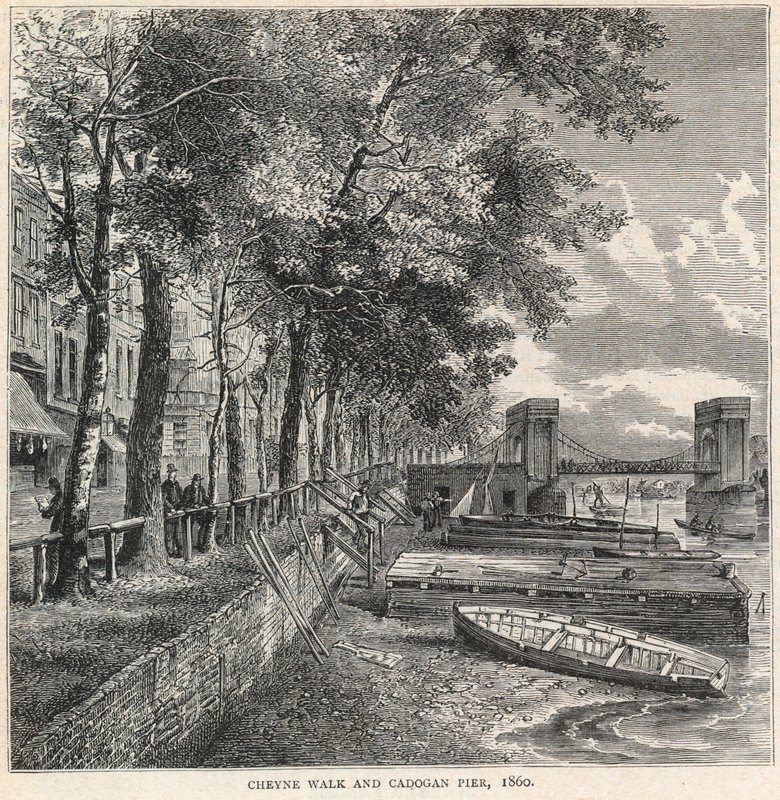 Cheyne Walk i Cadogan Pier, 1860 autorstwa English School