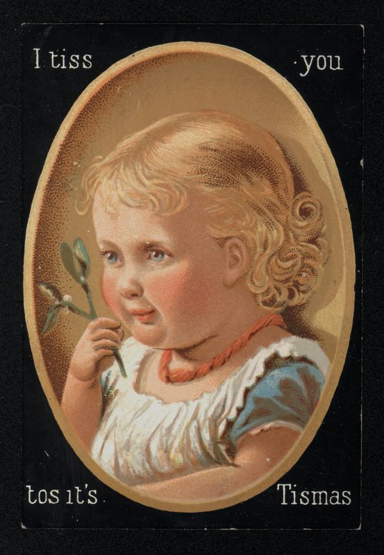 Dziecko z jemiołą, kartki świąteczne pozdrowienia. (chromolit) autorstwa English School