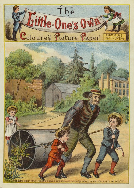 Dzieci pomagające ogrodnikowi (chromolitho) autorstwa English School