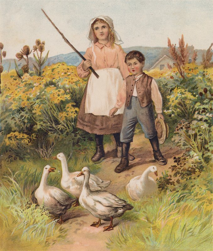 Dzieci z gęsiami (chromolitho) autorstwa English School