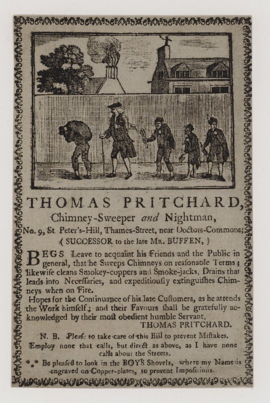 Kominiarz, Thomas Pritchard, karta handlowa autorstwa English School