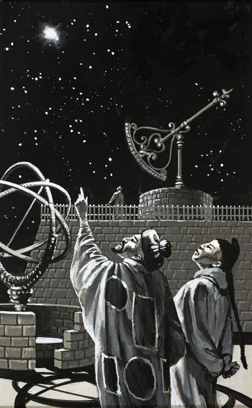 Chińscy astronomowie przeszukujący niebo w poszukiwaniu znaku autorstwa English School