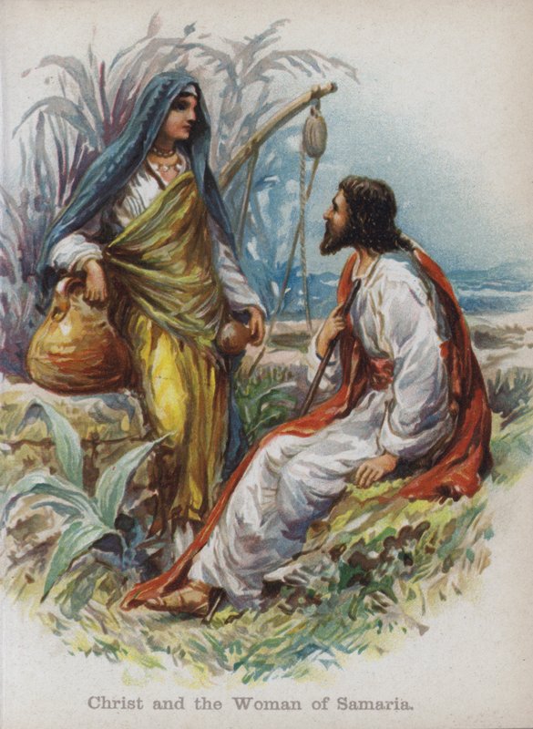 Chrystus i Kobieta z Samarii (chromolitho) autorstwa English School