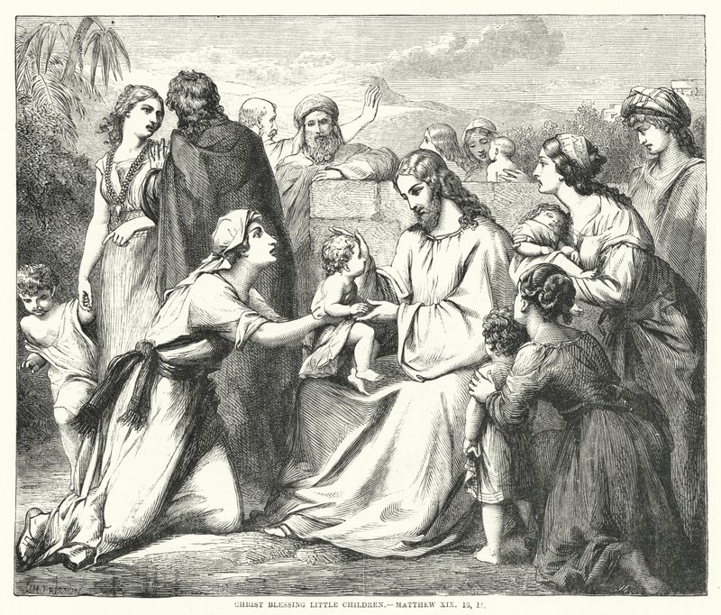 Chrystus błogosławi małe dzieci, Mateusz XIX autorstwa English School