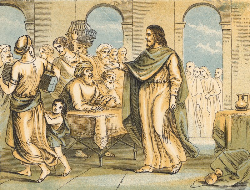 Chrystus oczyszczający Świątynię (kolorowy grawerunek) autorstwa English School