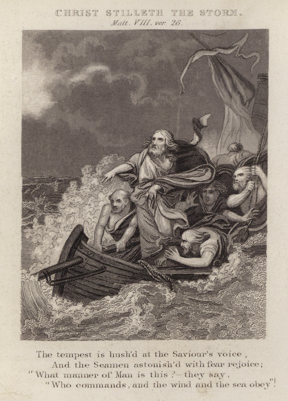 Chrystus ucisza burzę, Mateusz VIII, wer. 26 (rycina) autorstwa English School