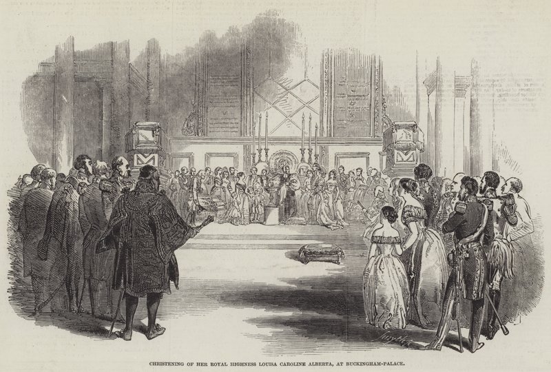 Chrzest Jej Królewskiej Wysokości Louisy Caroline Alberta w Buckingham-Palace (grafika) autorstwa English School