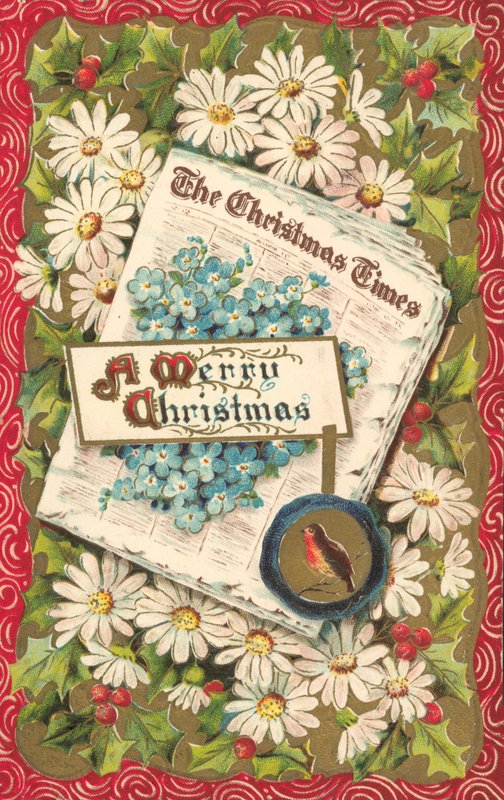 Gazeta bożonarodzeniowa, kartka z życzeniami bożonarodzeniowymi, koniec XIX lub początek XX wieku (chromolitho) autorstwa English School