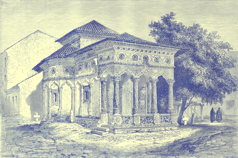 Kościół w Bukareszcie, ilustracja z Illustrated Travels, pod redakcją H. W. Batesa, wydana ok. 1880 r. (obraz ulepszony cyfrowo) autorstwa English School