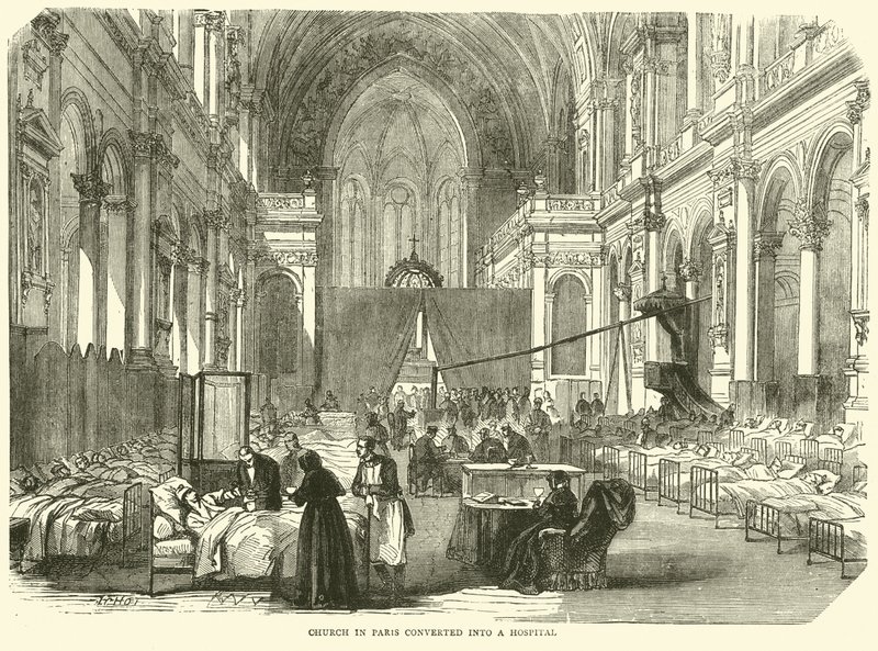 Kościół w Paryżu zamieniony na szpital, listopad 1870 autorstwa English School