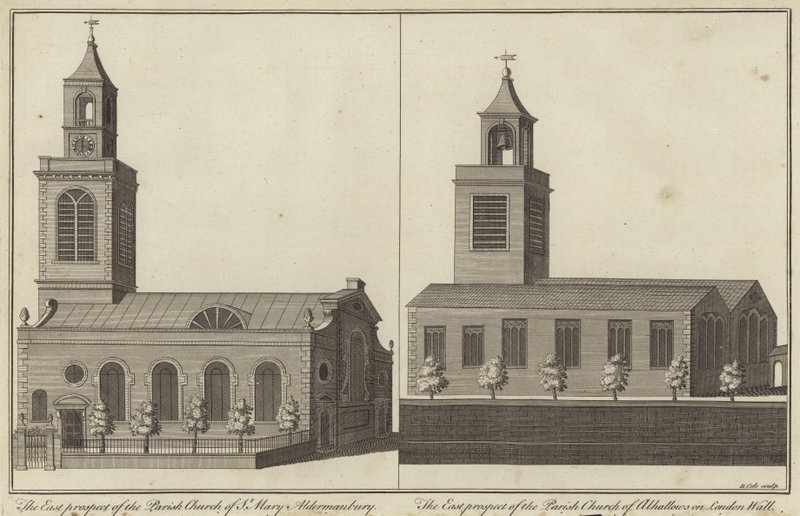 Kościół St Mary, Aldermanbury i Kościół Allhallows na londyńskim murze, Londyn autorstwa English School