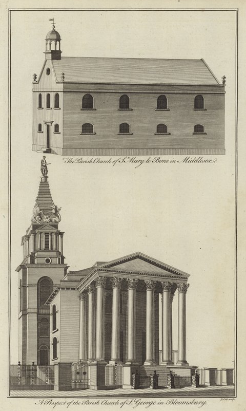 Kościół St Marylebone w Middlesex i Kościół St George w Bloomsbury w Londynie autorstwa English School