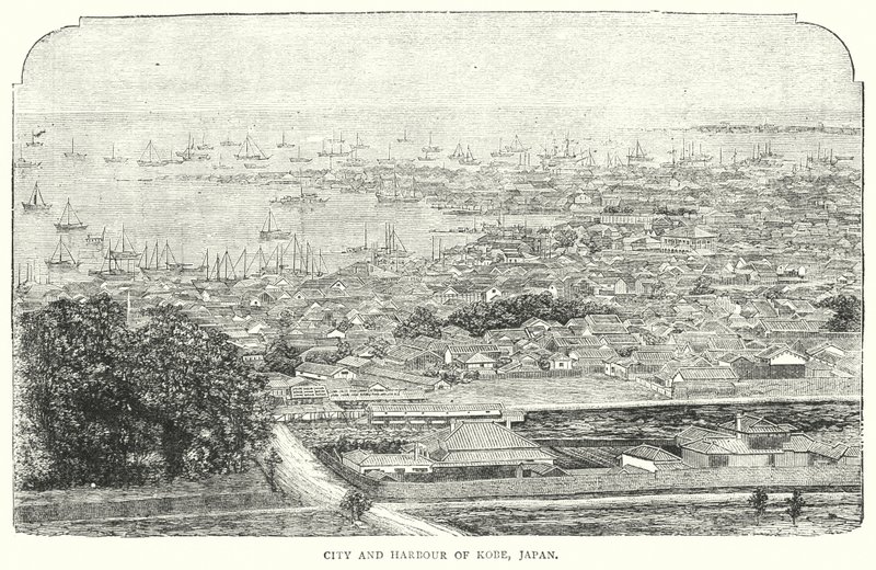 Miasto i port w Kobe, Japonia (grafika) autorstwa English School
