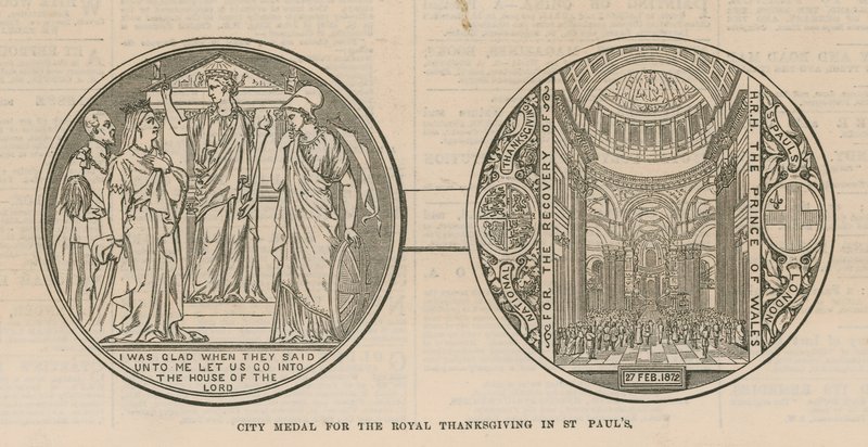 Medal miejski za Królewskie Święto Dziękczynienia w katedrze św. Pawła w Londynie autorstwa English School