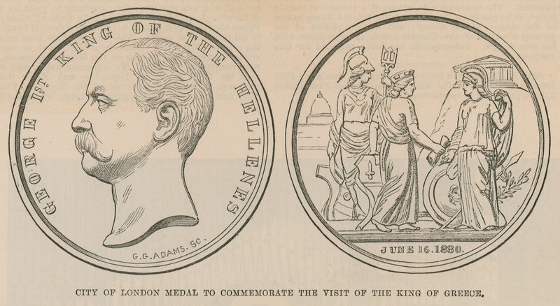 Medal City of London upamiętniający wizytę króla Grecji w czerwcu 1880 r. autorstwa English School