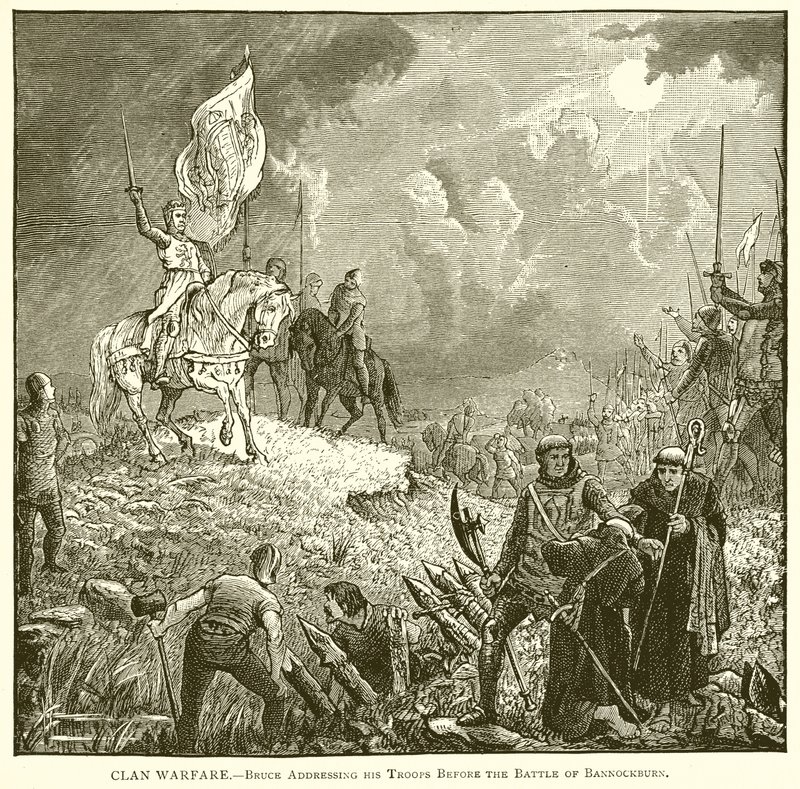 Clan Warfare.--Bruce przemawiający do swoich oddziałów przed bitwą pod Bannockburn autorstwa English School
