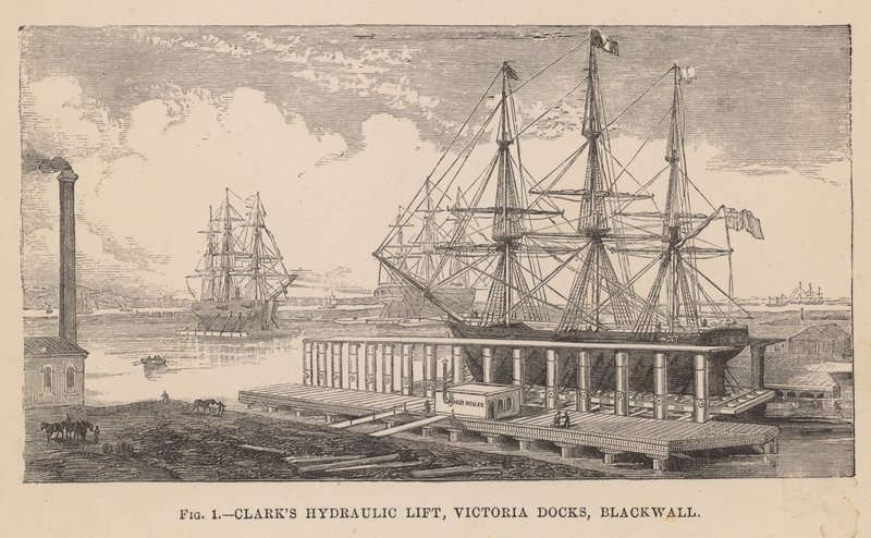 Podnośnik hydrauliczny Clarks, Victoria Docks, Blackwall autorstwa English School