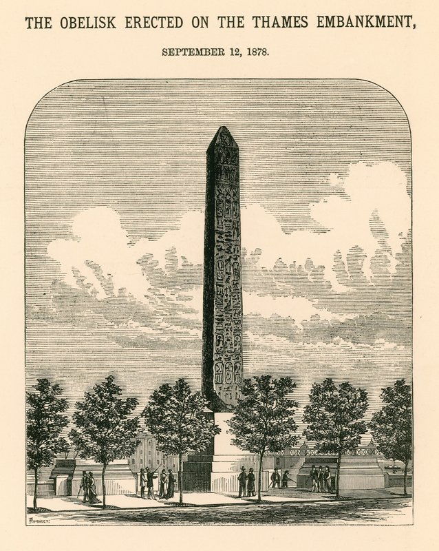 Igła Kleopatry; Obelisk wzniesiony na nabrzeżu Tamizy, 12 września 1878 r. autorstwa English School