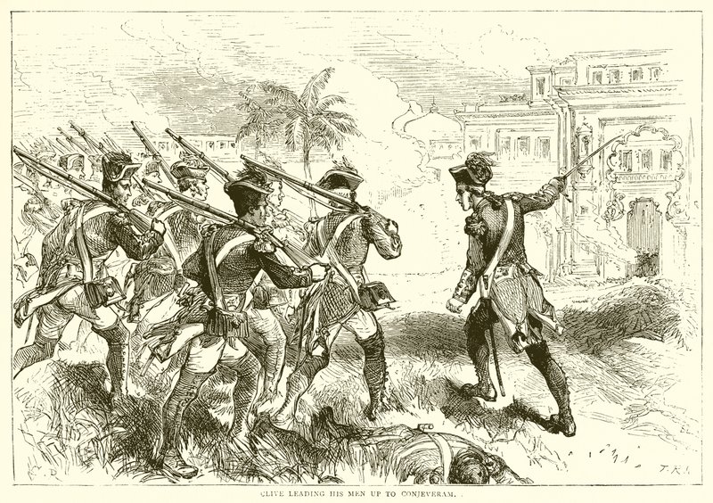 Clive prowadzi swoich ludzi do Conjeveram (1751) autorstwa English School