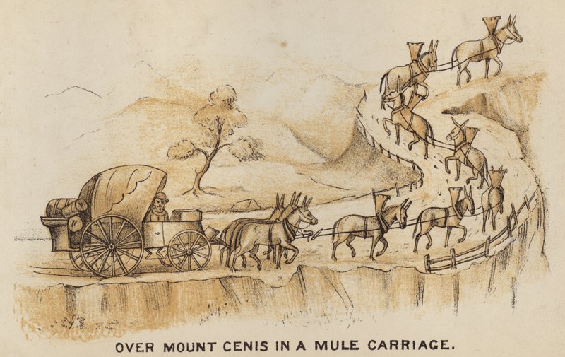 Coaches and Coaching: Over Mount Cenis in a Mule Carriage (litografia) autorstwa English School