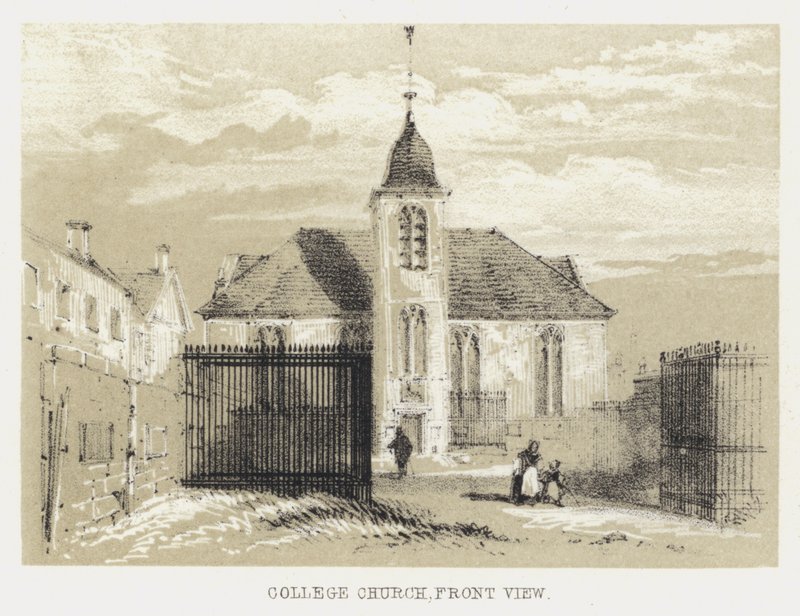 Kościół College, widok z przodu (grawerowanie) autorstwa English School
