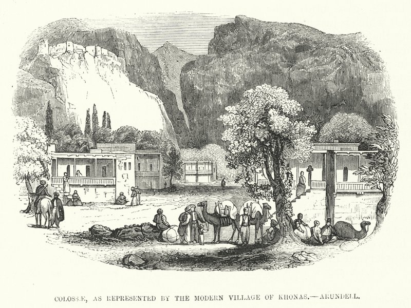 Kolosy, reprezentowane przez Nowoczesną Wioskę Khonas, Arundell (rycina) autorstwa English School