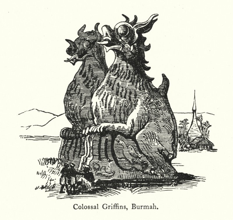 Kolosalne Gryfy, Birma (Grawerowanie) autorstwa English School
