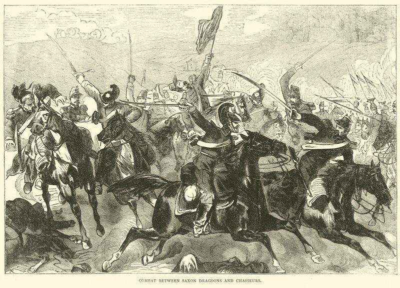 Walka pomiędzy saksońskimi dragonami i chasseurami, wrzesień 1870 autorstwa English School
