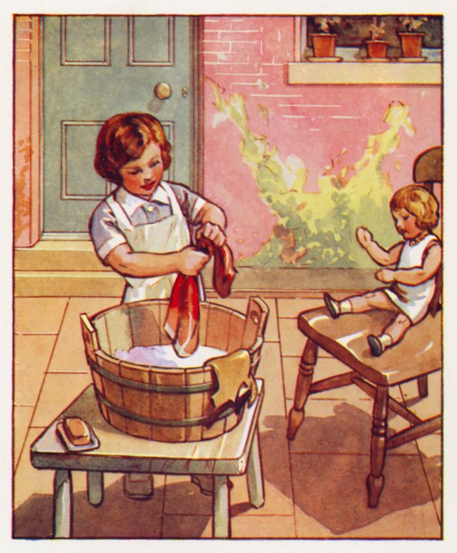 Polecenia: Umyj sukienkę Dolly (kolorowa litografia) autorstwa English School