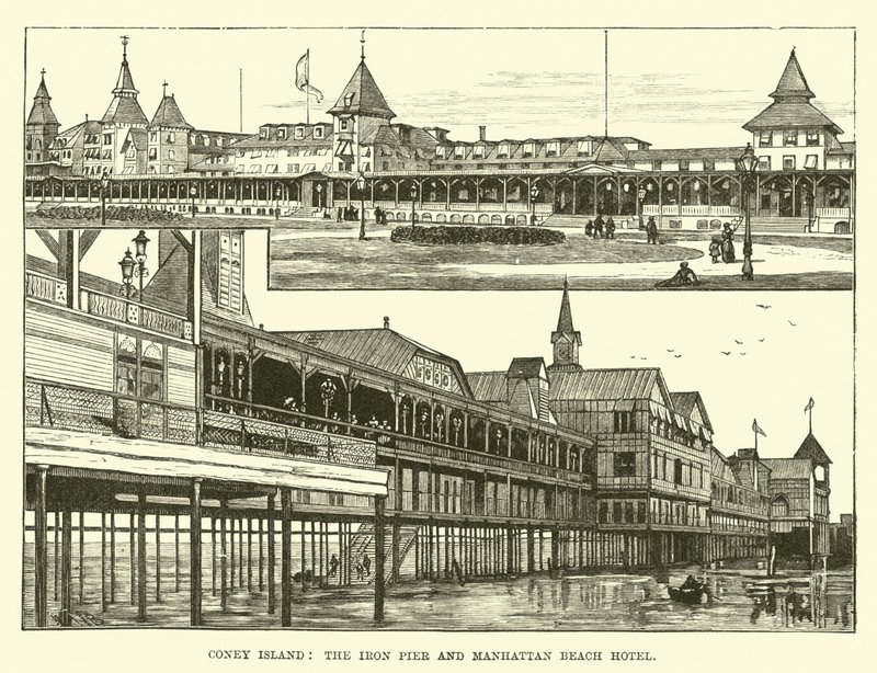 Coney Island, Iron Pier i Manhattan Beach Hotel autorstwa English School