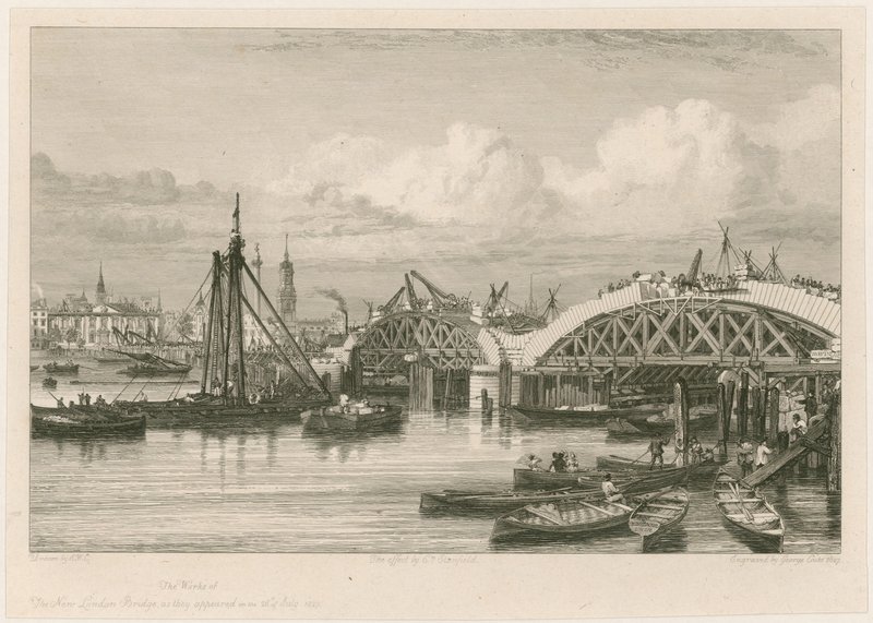 Budowa nowego mostu londyńskiego, 26 lipca 1827 r. autorstwa English School