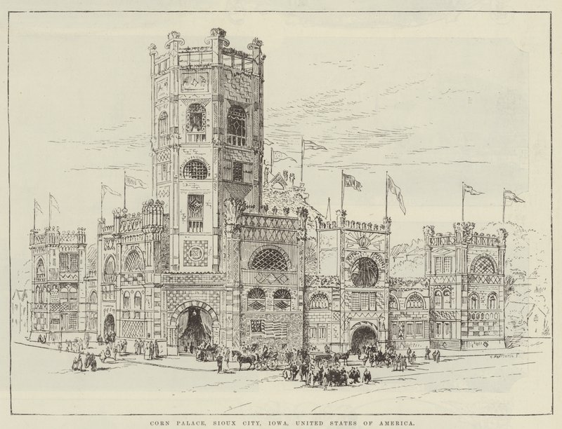 Corn Palace, Sioux City, Iowa, Stany Zjednoczone Ameryki (grawerowanie) autorstwa English School