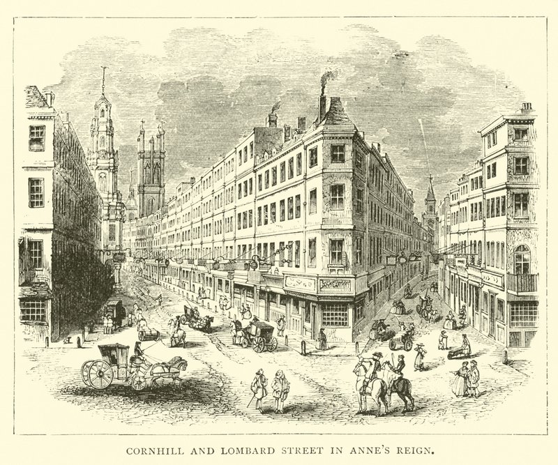 Cornhill i Lombard Street w królestwie Annes autorstwa English School