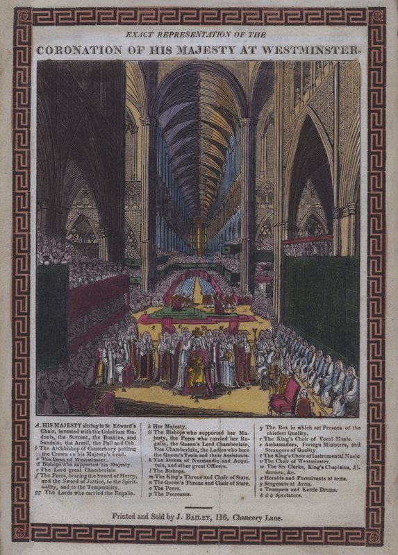 Koronacja Jego Królewskiej Mości [tj. Jerzego III] w Westminster (kolorowy drzeworyt) autorstwa English School