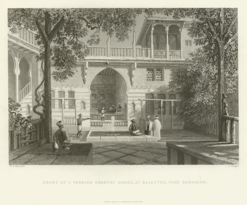 Dwór tureckiej rezydencji wiejskiej, Salahyeh, niedaleko Damaszku, 1837 autorstwa English School